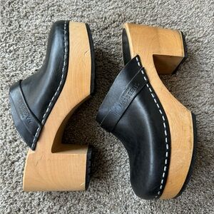 Swedish Haasbens slip on mule heeled clog